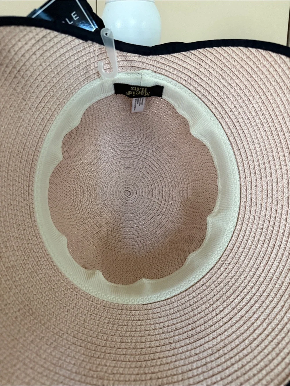 Magid Blush Pink Straw Cloche with Black Band